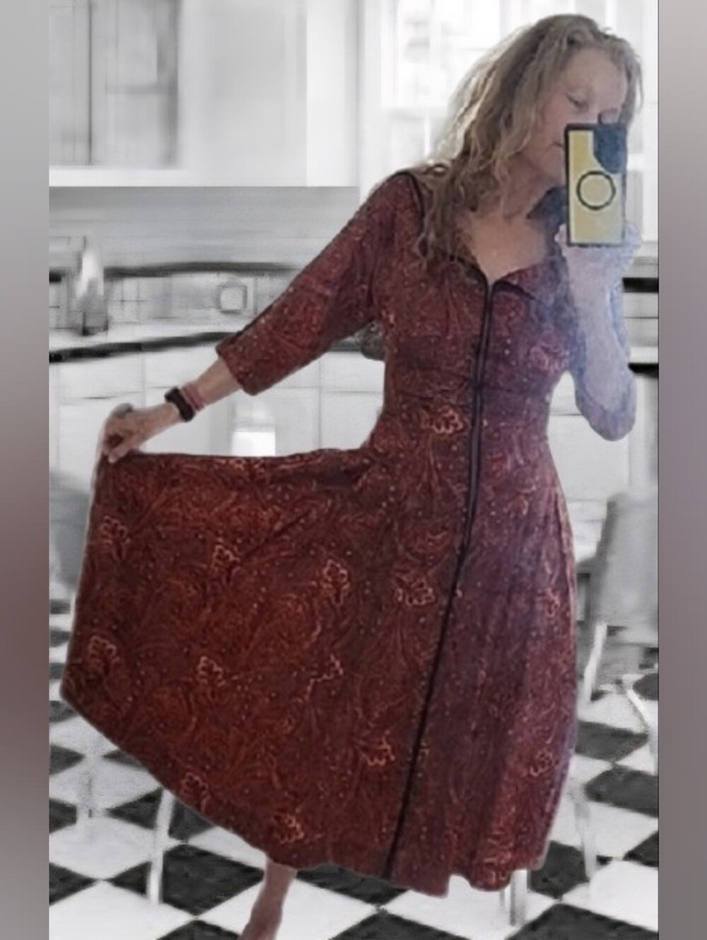 Vintage Zip Up Dress Hourglass Figure Circle Skirt Red Size Med
